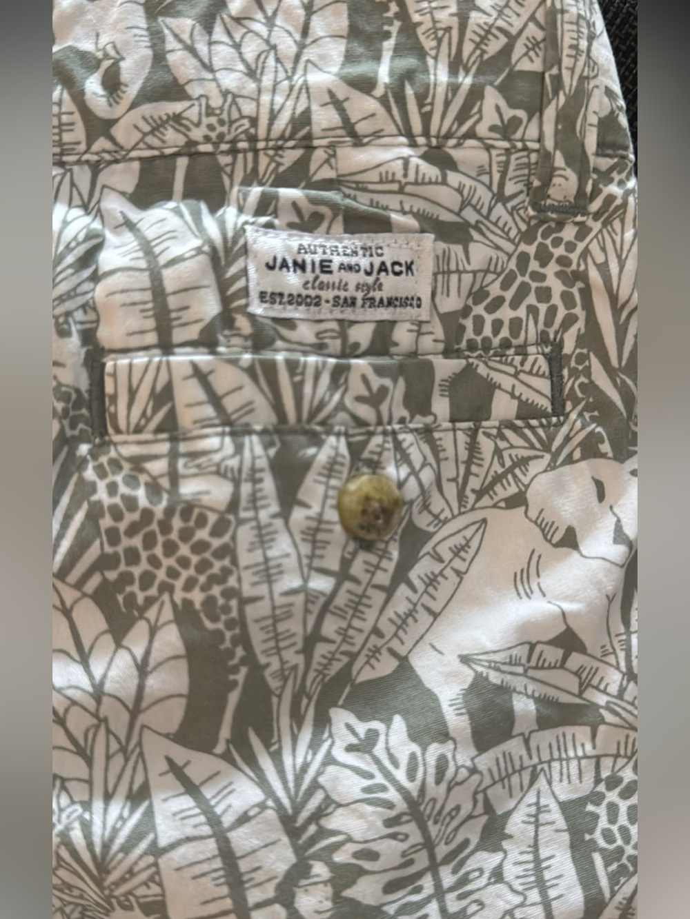 Janie and Jack Olive Green & White Tropical Cargo Shorts